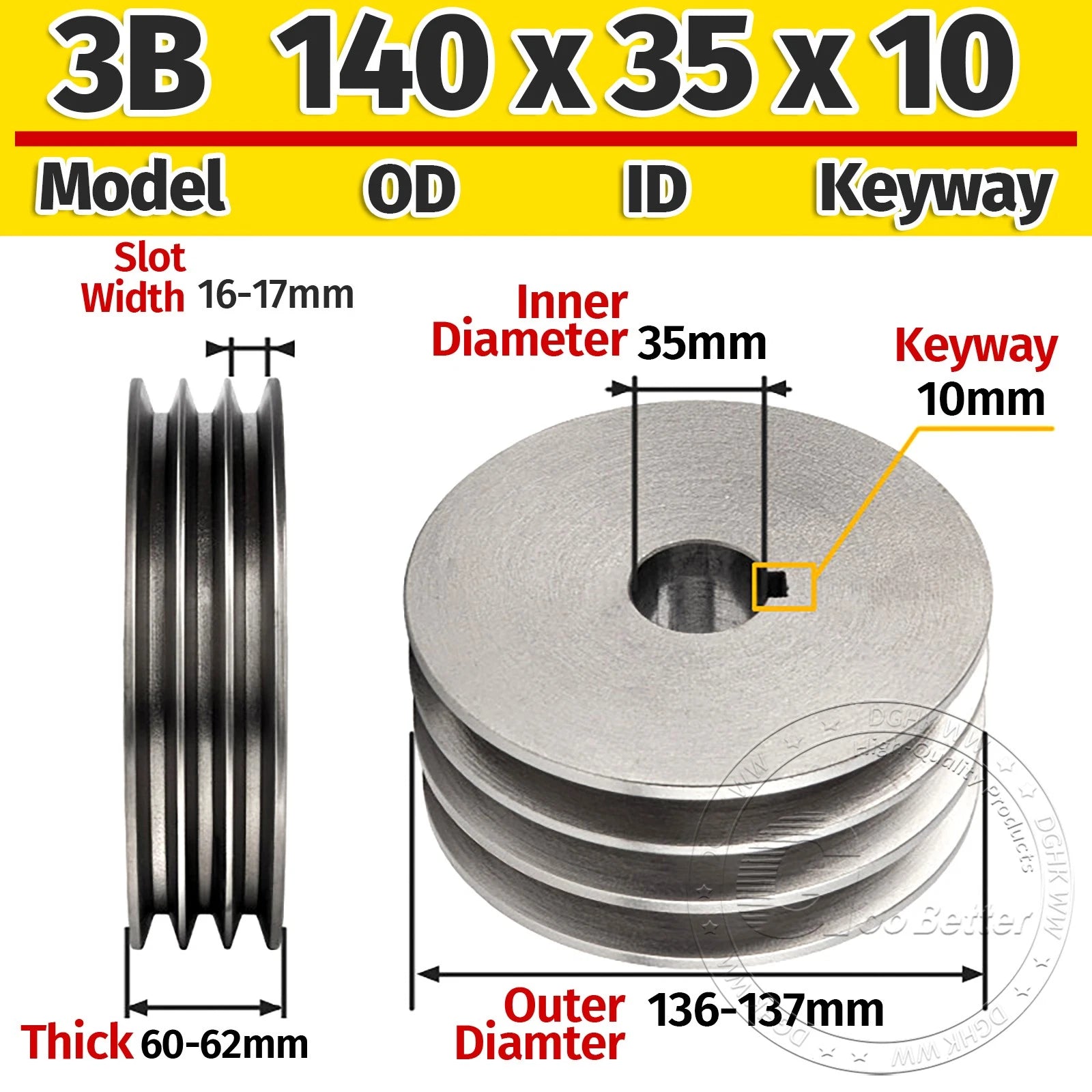 Cast Iron Drive Pulley 3-Groove 3B Flat For V Belt Pulley OD 80mm 90mm - 180mm