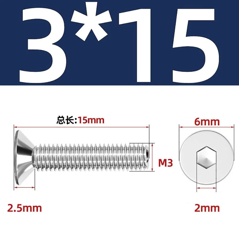 Countersunk Hex Socket Screws – A2 Stainless Steel, M2 to M16, DIN 7991, Fully Threaded