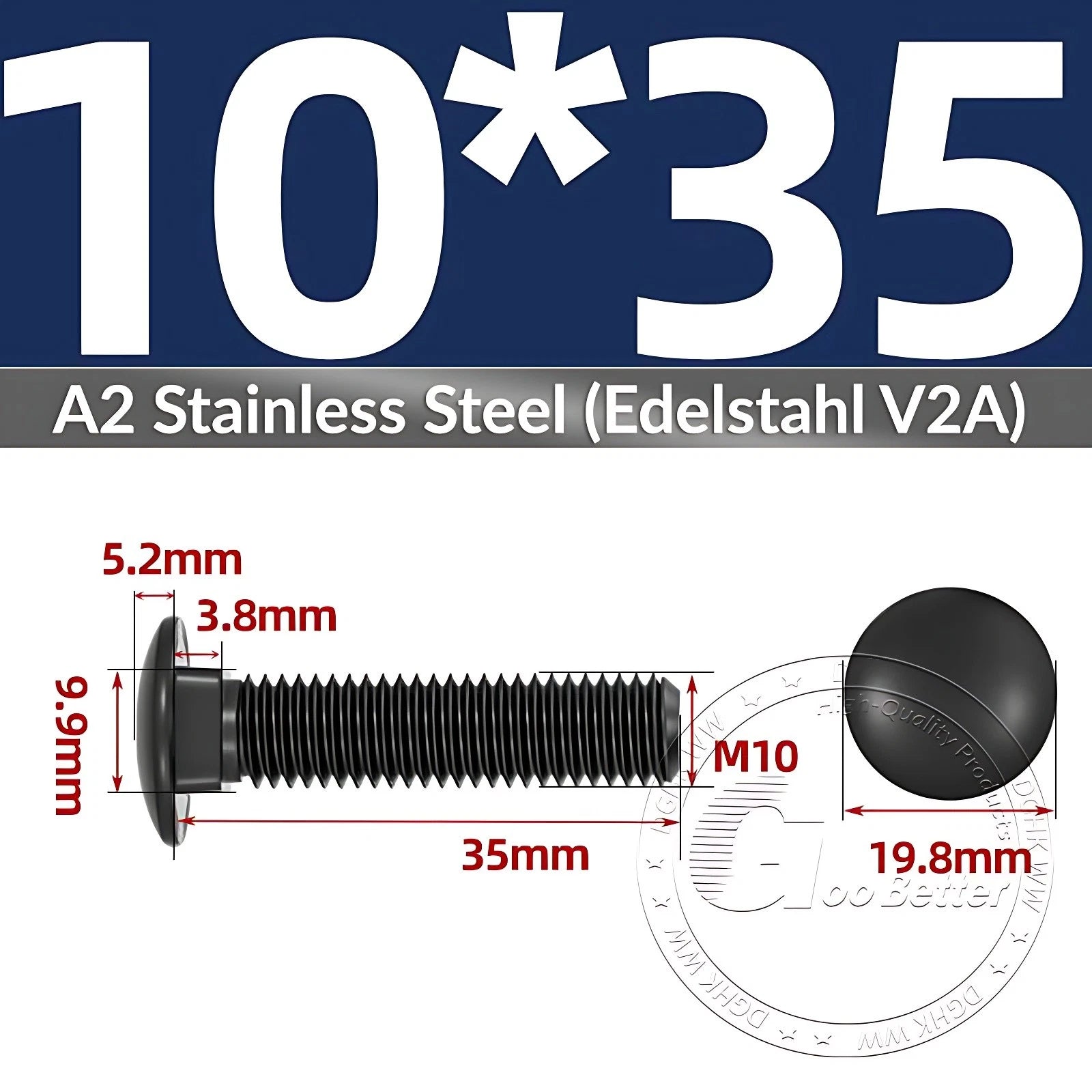 Black Stainless Steel Carriage Bolts M3–M12 | A2 Cup Square Dome Screws