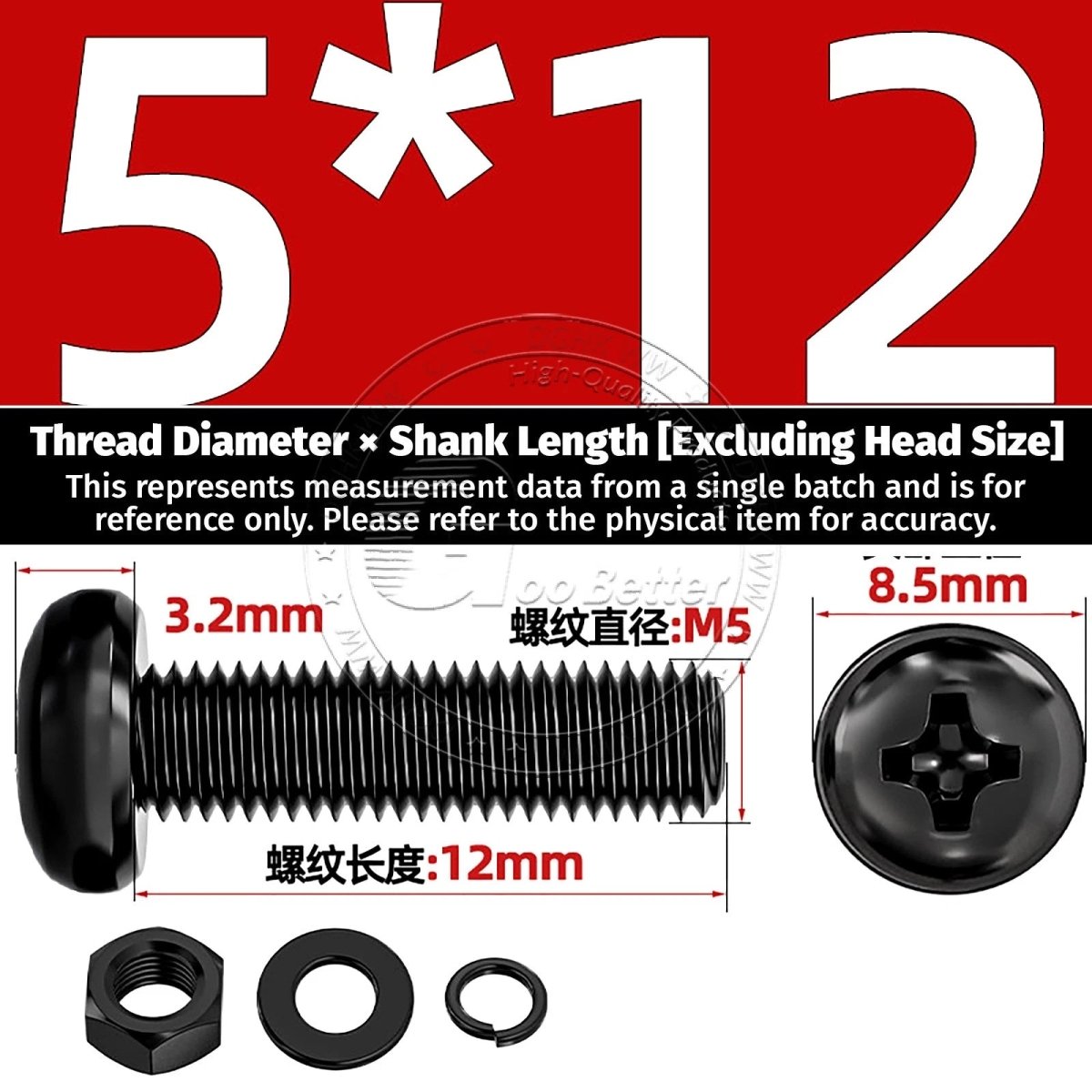 Black Phillips Pan Head Machine Screws with Washers — Metric M2 to M6 - HomeDIYer