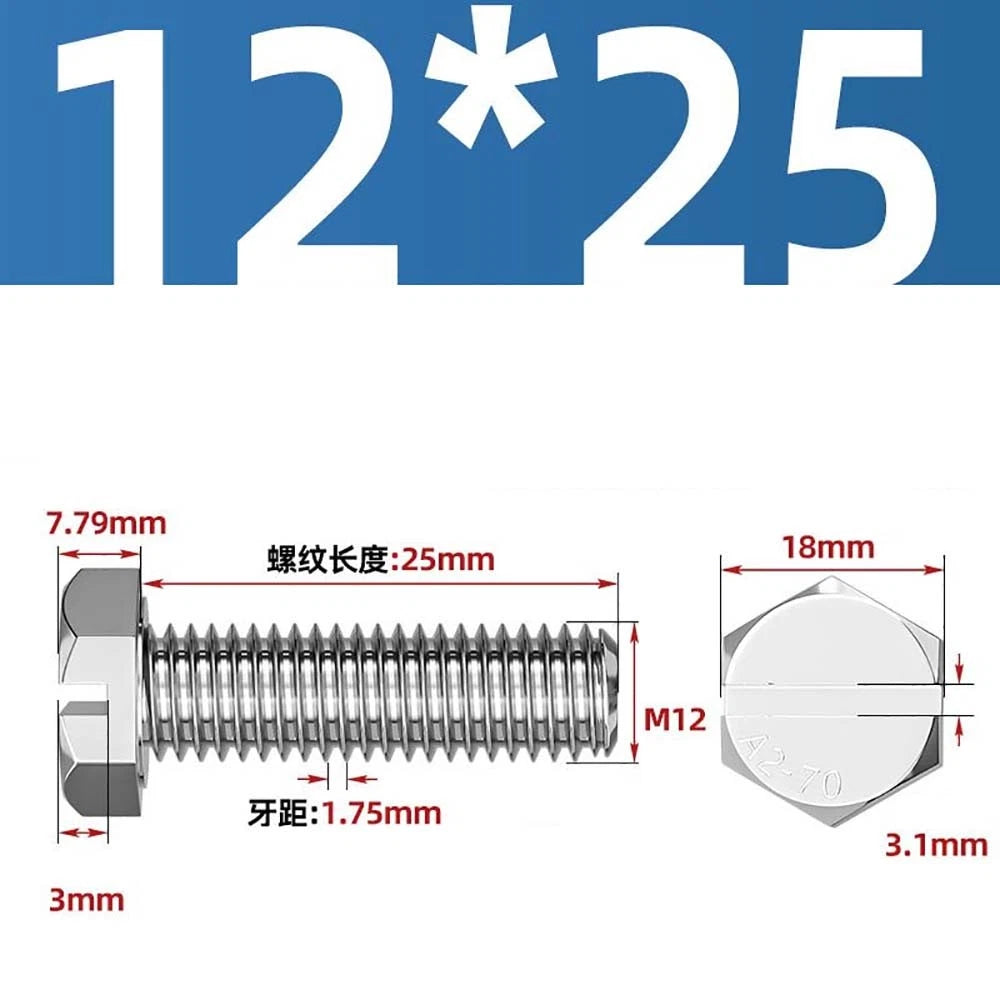 External Hex Slotted Machine Screws – A2 Stainless Steel, M4 to M16, Fully Threaded