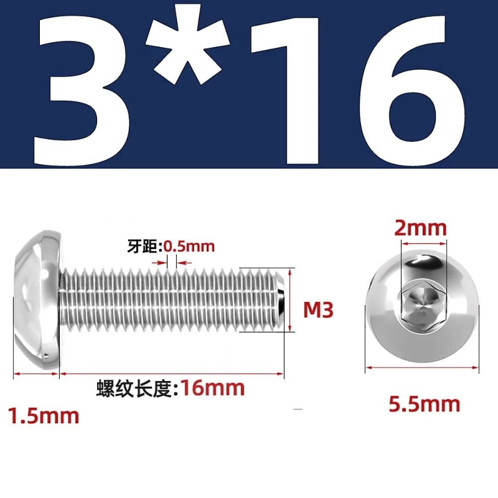 M1.6–M5 A2 Stainless Steel Button Head Socket Cap Screws – Round Pan Head, Hex Drive, Fully Threaded