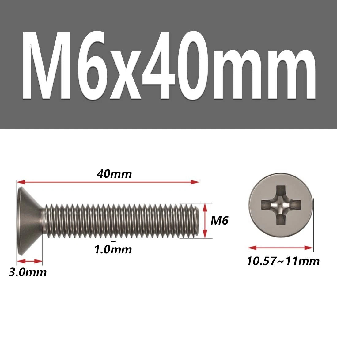 M1.6–M6 Titanium Phillips Countersunk Flat Head Screws – TA2 / Grade 2, Fully Threaded (4–50mm)