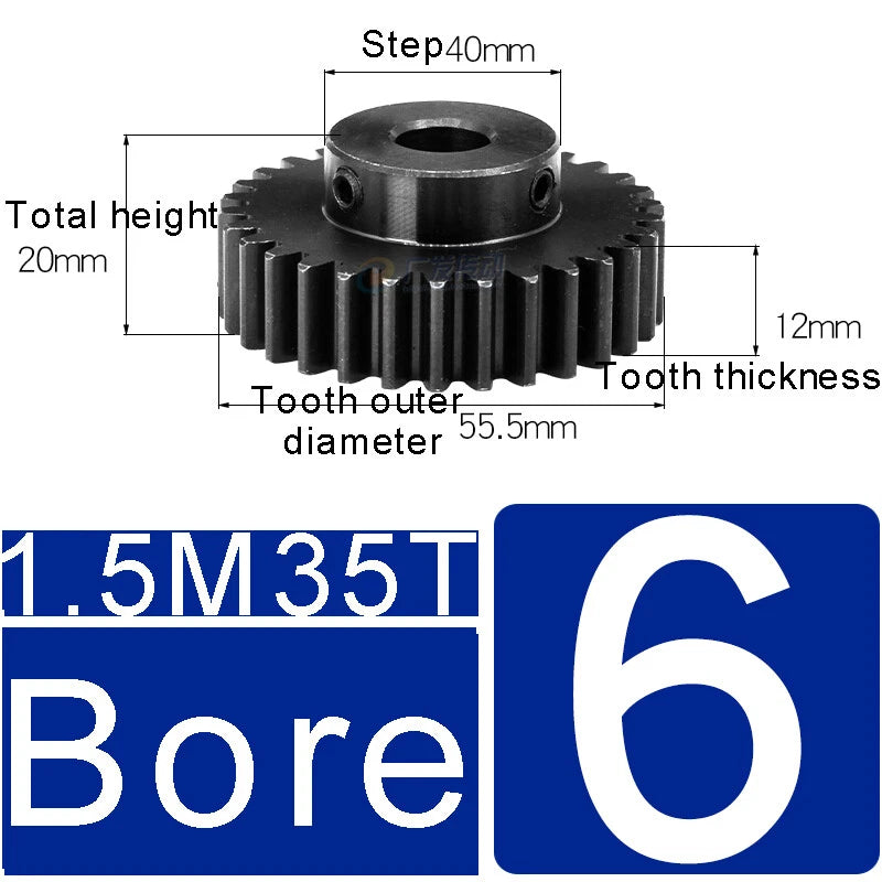 1.5Mod 45# Steel Spur Gears 10-150T Pinion Gear With Step Motor Gear Bore 5-25mm