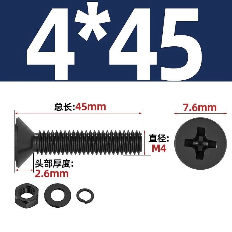 M2–M6 Phillips Countersunk Head Machine Screws with Nut and Washer | Carbon Steel Bolt Set - HomeDIYer