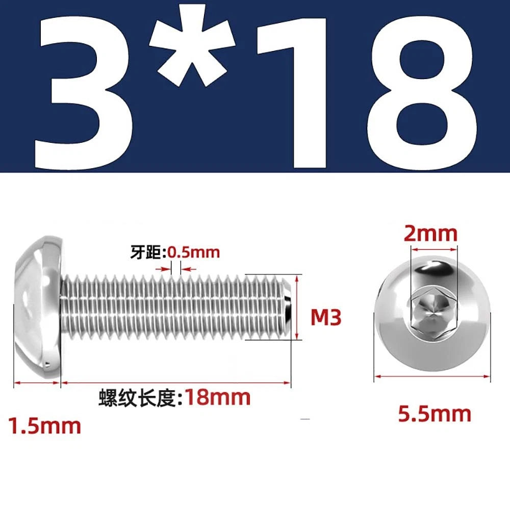 M1.6–M5 A2 Stainless Steel Button Head Socket Cap Screws – Round Pan Head, Hex Drive, Fully Threaded