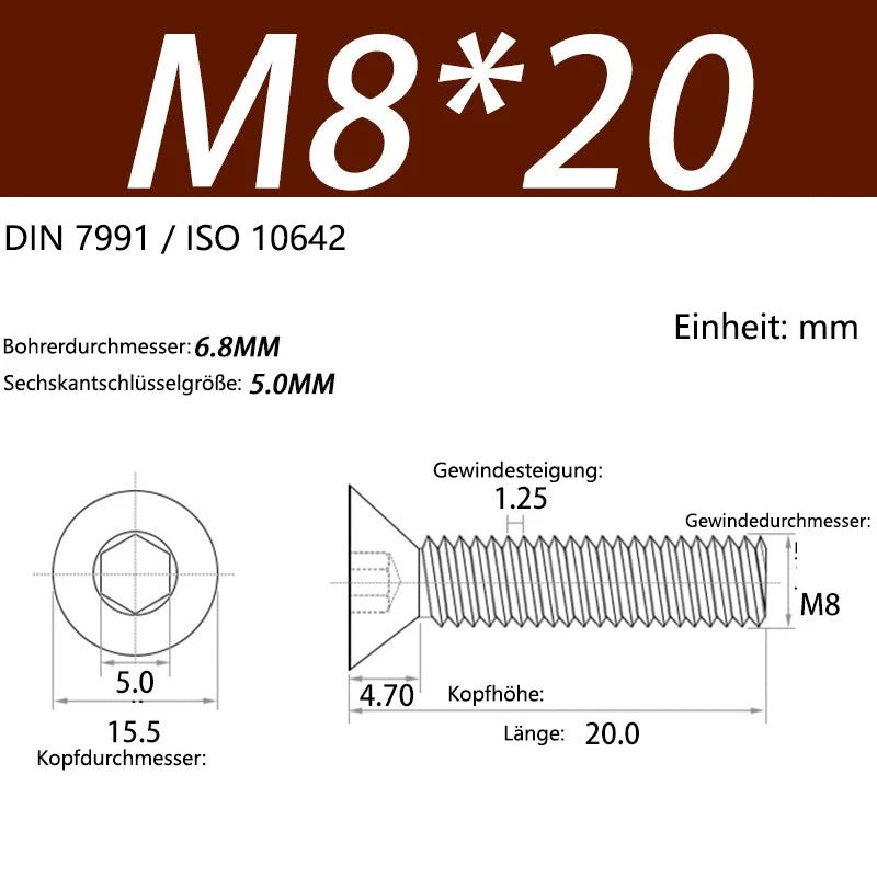 6063 Aluminium Allen Socket Countersunk Screws DIN 7991 — M2 to M8