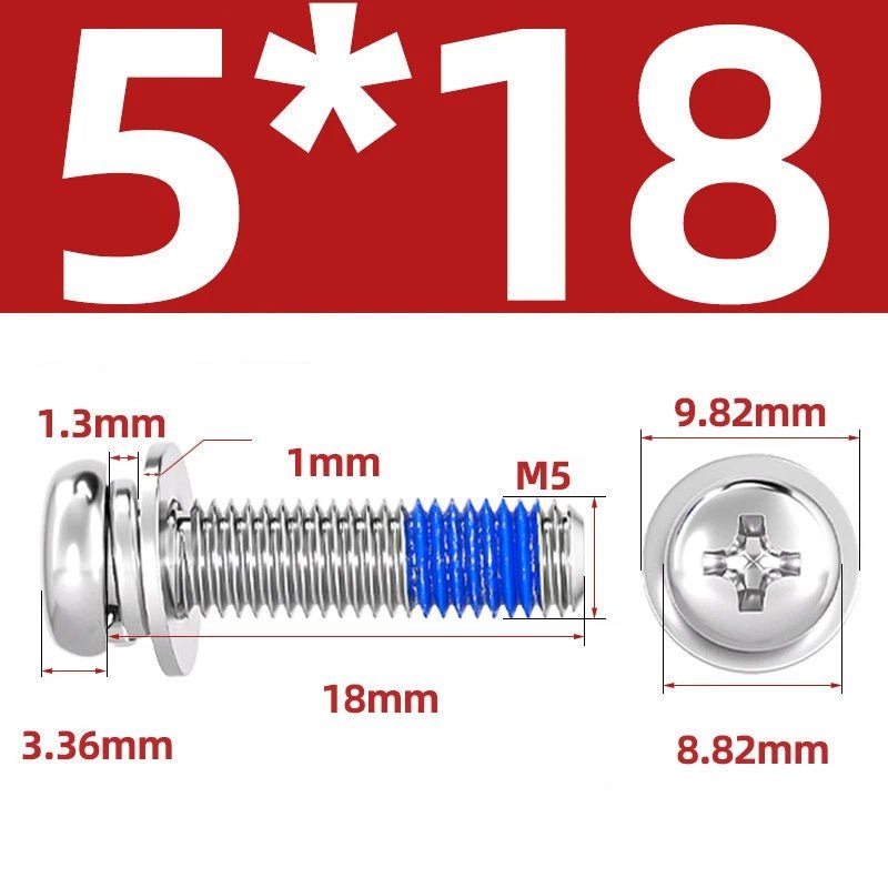 A2 Stainless Steel Phillips Pan Head Machine Screws with Flat & Spring Washers — M2 to M10 - HomeDIYer