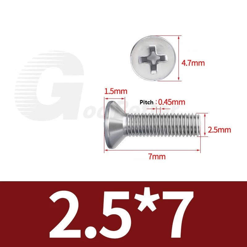 M1–M3.5 Phillips Countersunk Machine Screws – 304 Stainless Steel, Fully Threaded (3–120mm Overall Length) - HomeDIYer