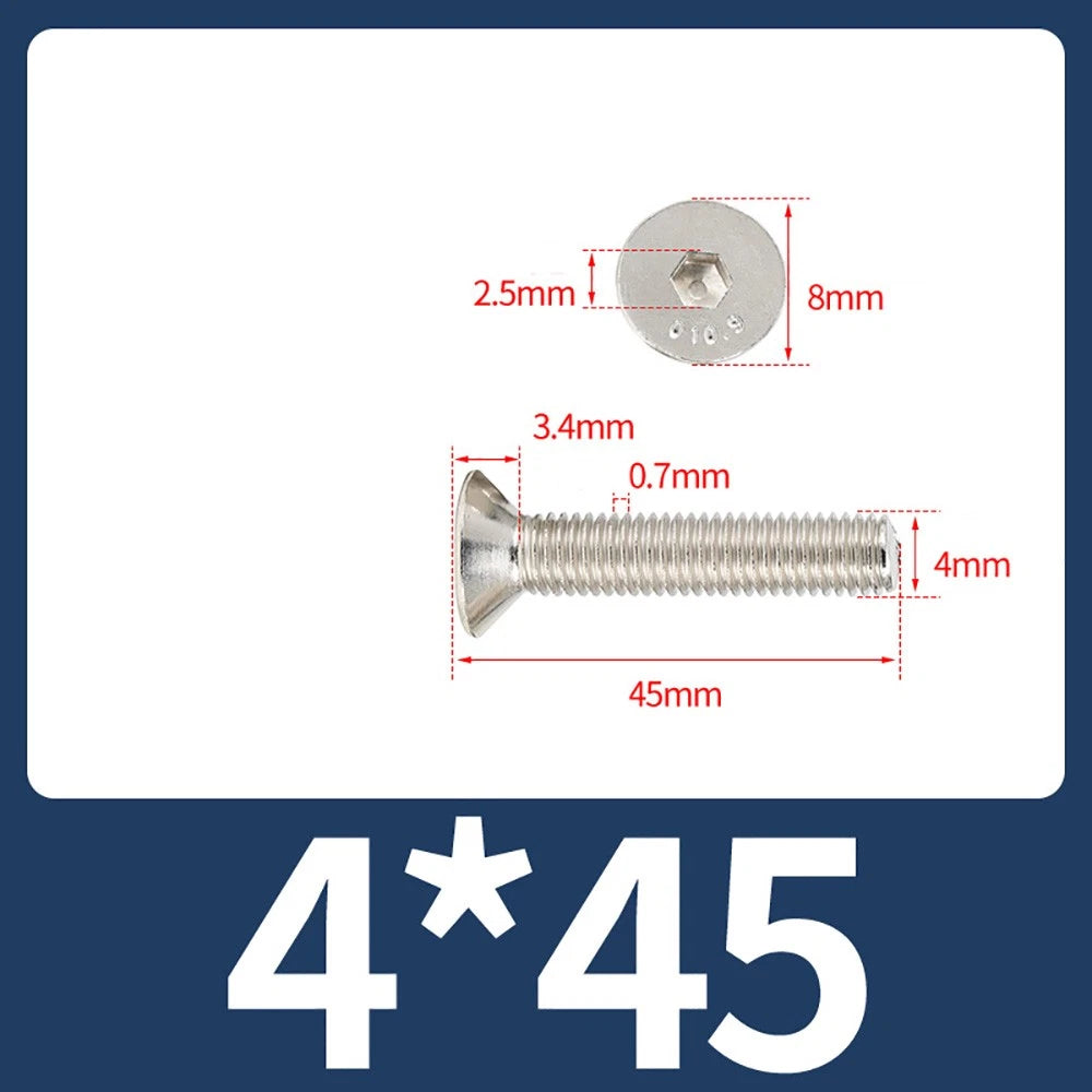 Grade 10.9 Alloy Steel Countersunk Socket Head Screws — M1.6 to M4, 10–500 Pcs