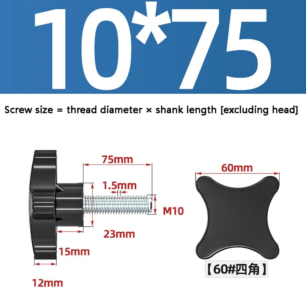M5-M10 Thumb Screws Black Plastic Four Star Head Hand Grip Knob Bolts Galvanized