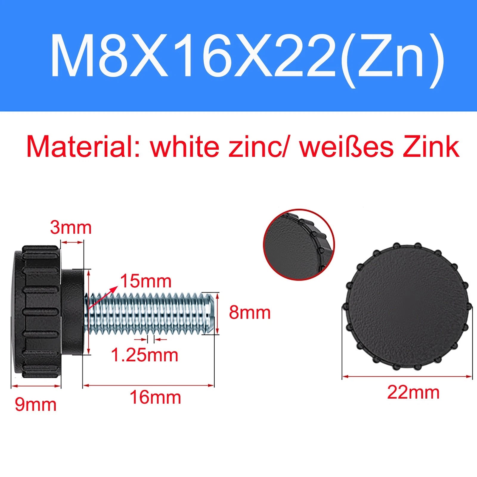 Zinc Thumb Screws with Plastic Handle — Adjustable Swivel Screws M3 to M10