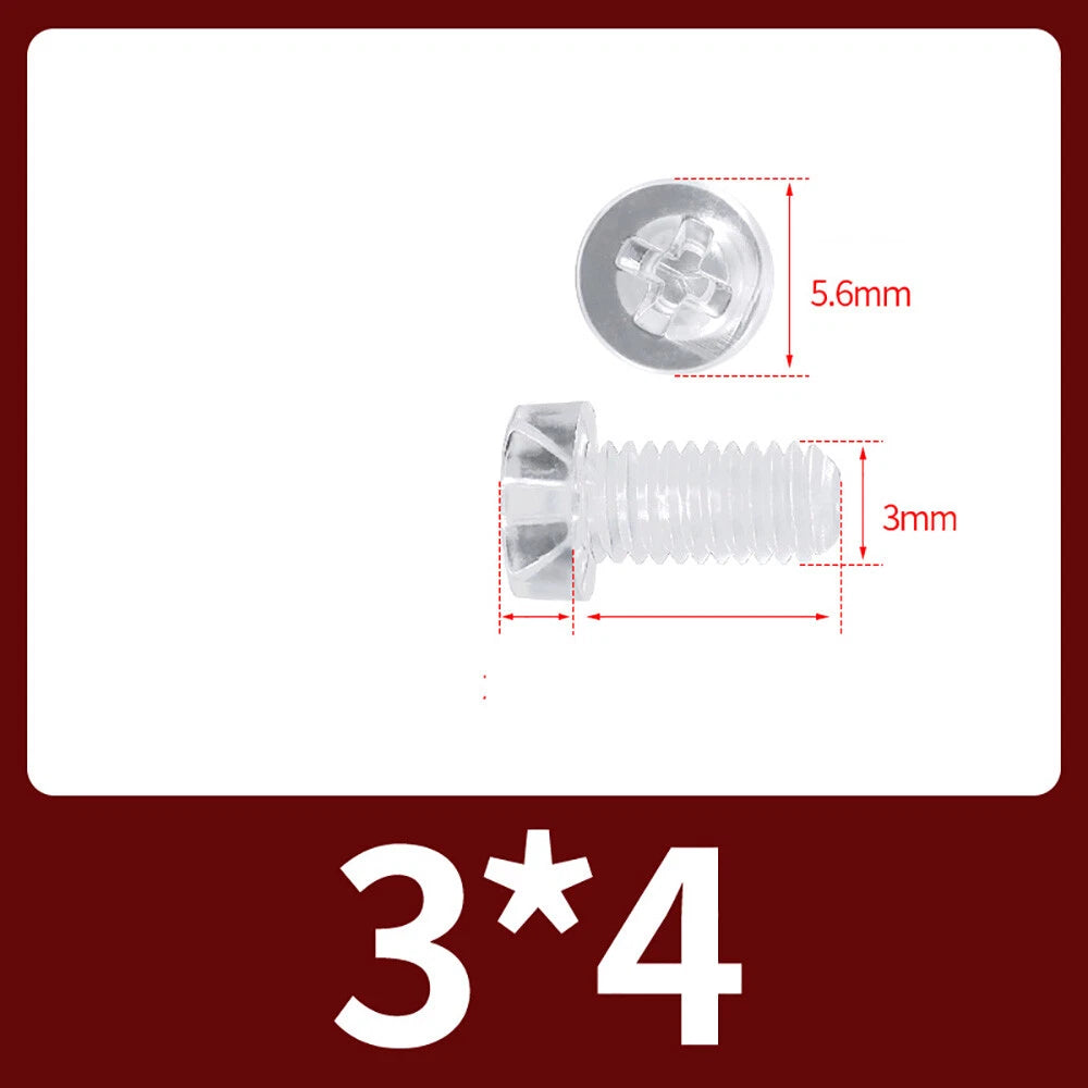 M2-M10 Clear Plastic Phillips Round/Pan Head Machine Screws Cross Screws Hex Nut