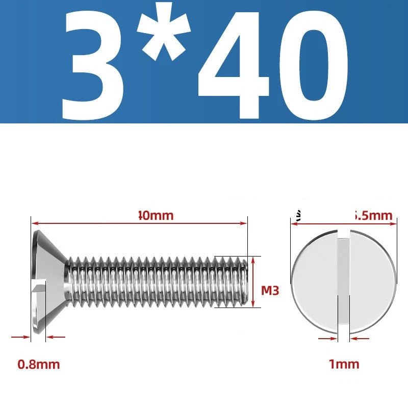 A2 Stainless Steel Slotted Countersunk Machine Screws — M1.6 to M10, Flat Head CSK Bolts - HomeDIYer
