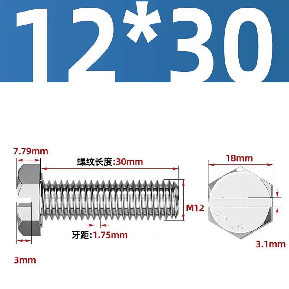 External Hex Slotted Machine Screws – A2 Stainless Steel, M4 to M16, Fully Threaded