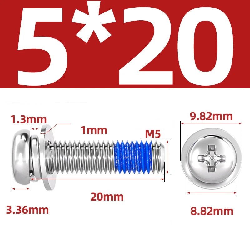 A2 Stainless Steel Phillips Pan Head Machine Screws with Flat & Spring Washers — M2 to M10 - HomeDIYer