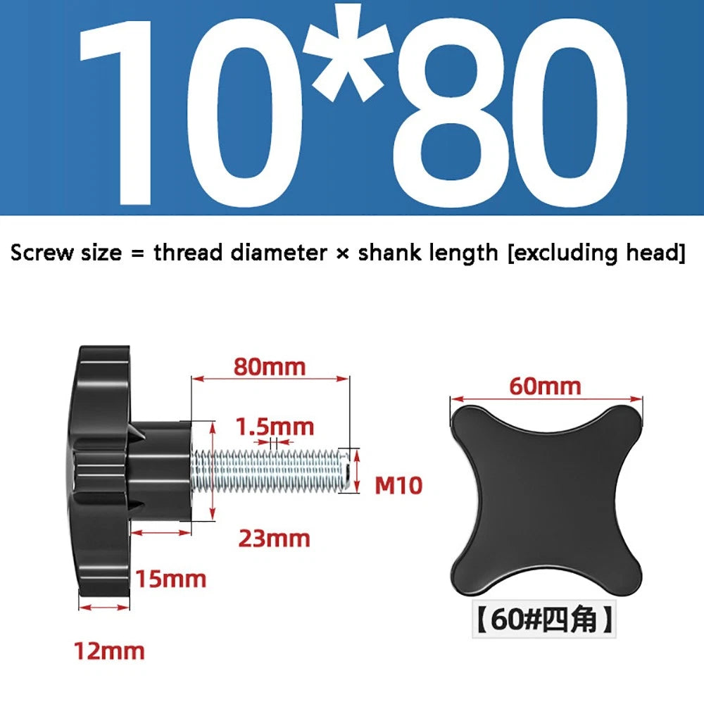 M5-M10 Thumb Screws Black Plastic Four Star Head Hand Grip Knob Bolts Galvanized