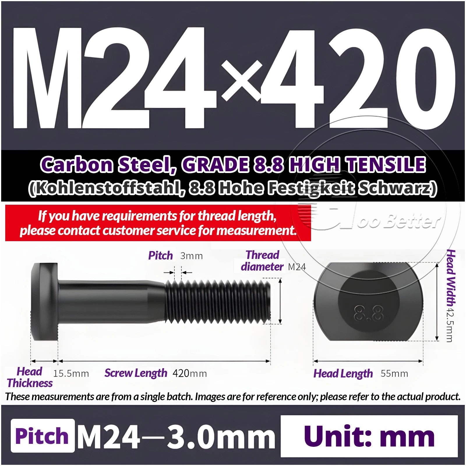 T-Slot Bolts M22 - M42 T Track Bolts 70mm to 500mm Long GRADE 8.8 HIGH TENSILE