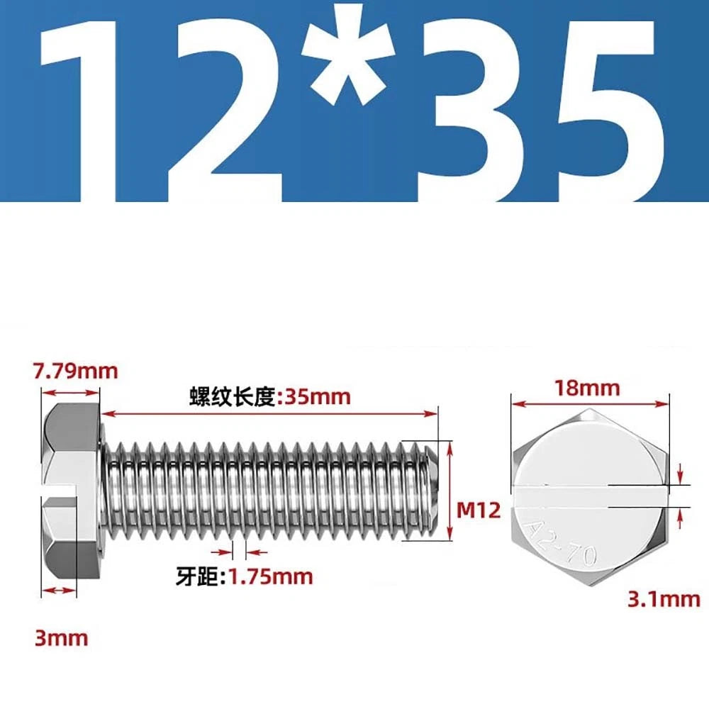 External Hex Slotted Machine Screws – A2 Stainless Steel, M4 to M16, Fully Threaded