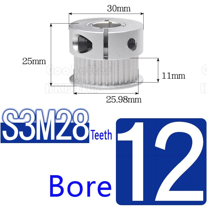 S3M Timing Pulley Belt Synchronous Wheel Gear 3D Printer Bore 5-15mm 20-28 Teeth
