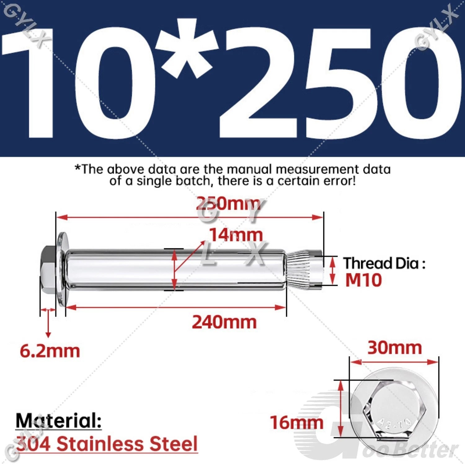 Expansion Anchor Bolts for Masonry — M6 to M16, Stainless Steel & Zinc-Coated