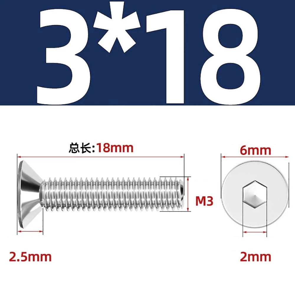 Countersunk Hex Socket Screws – A2 Stainless Steel, M2 to M16, DIN 7991, Fully Threaded
