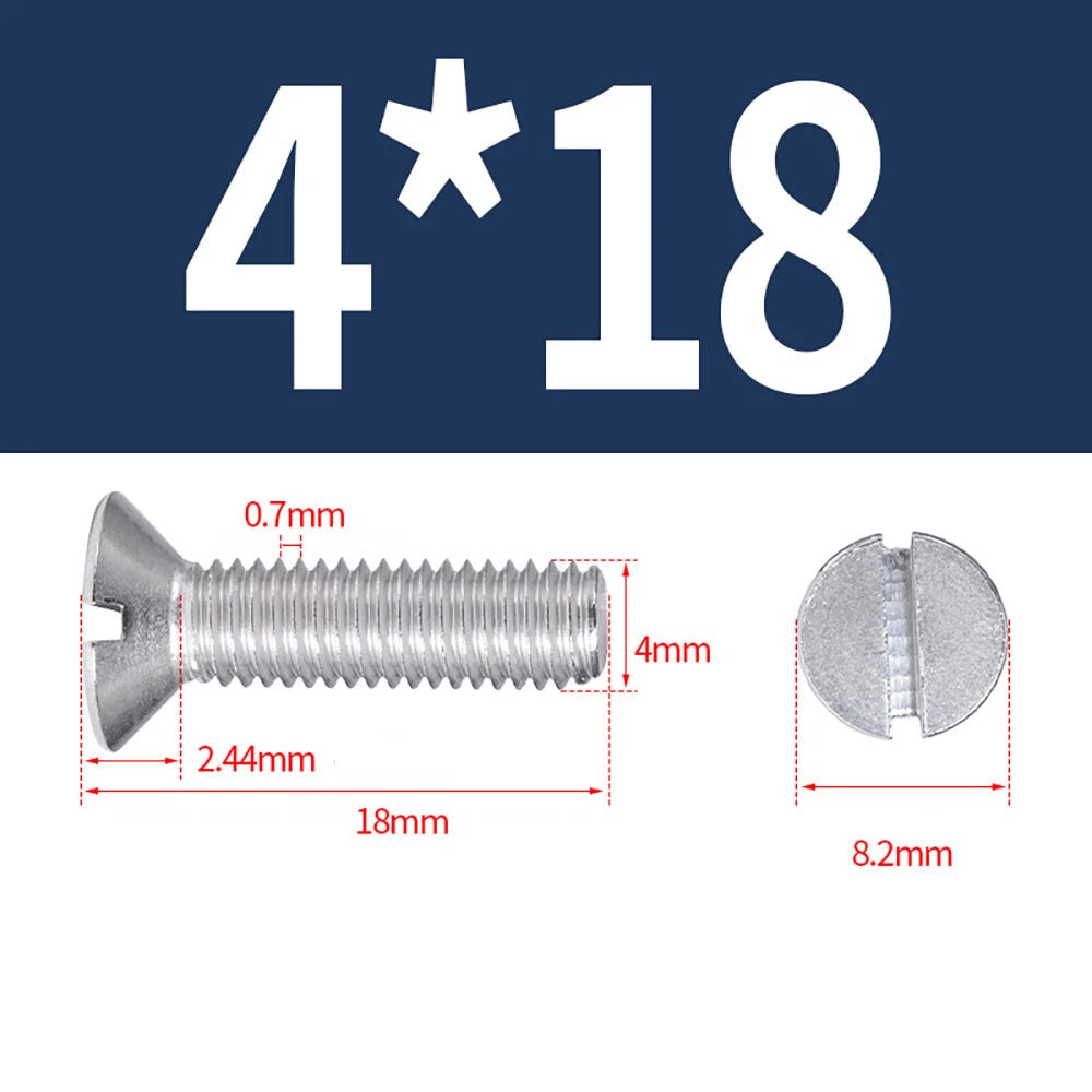 M1.6–M8 A2 Stainless Steel Flat Head Slotted Machine Screws | Countersunk Bolts