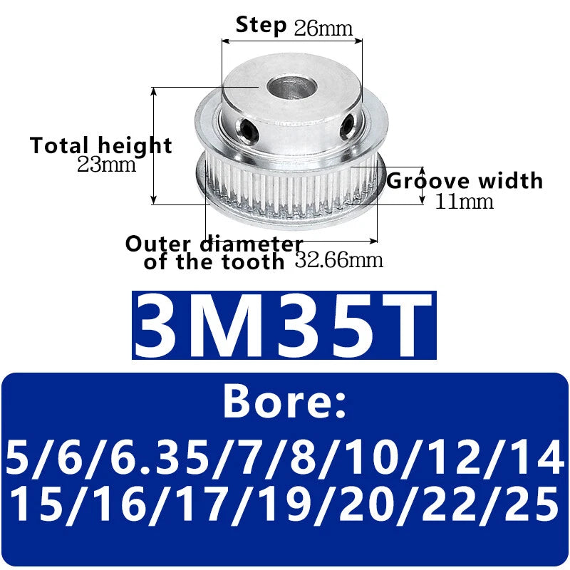 3M 20T~120T Synchronous Wheel Timing Belt Pulley With Step For 10 mm Width Belt