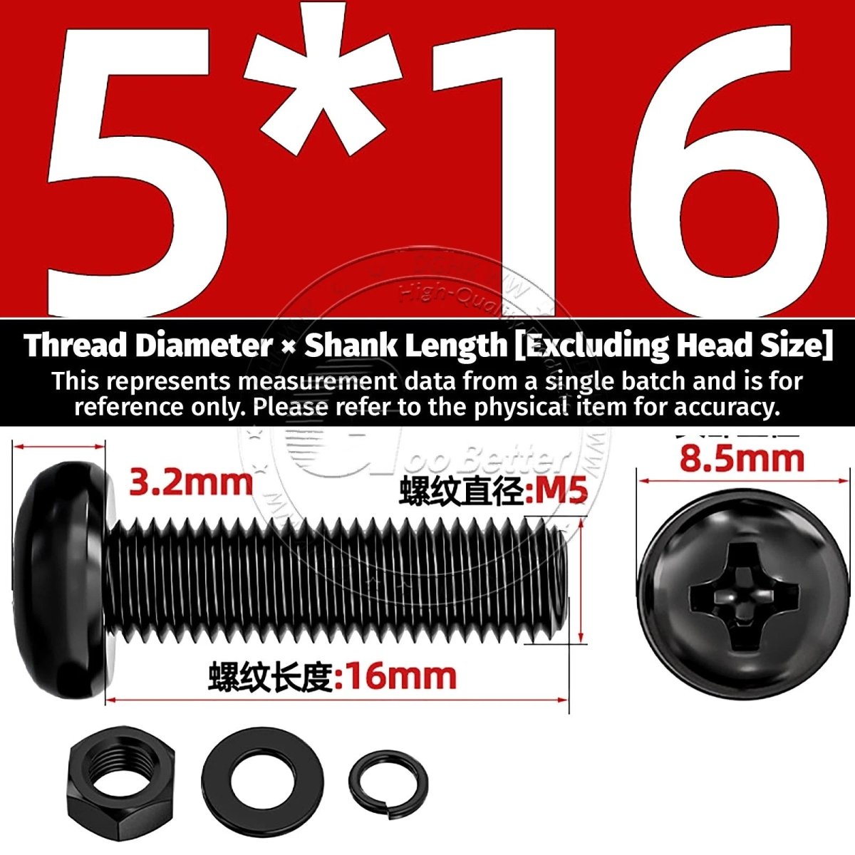 Black Phillips Pan Head Machine Screws with Washers — Metric M2 to M6 - HomeDIYer