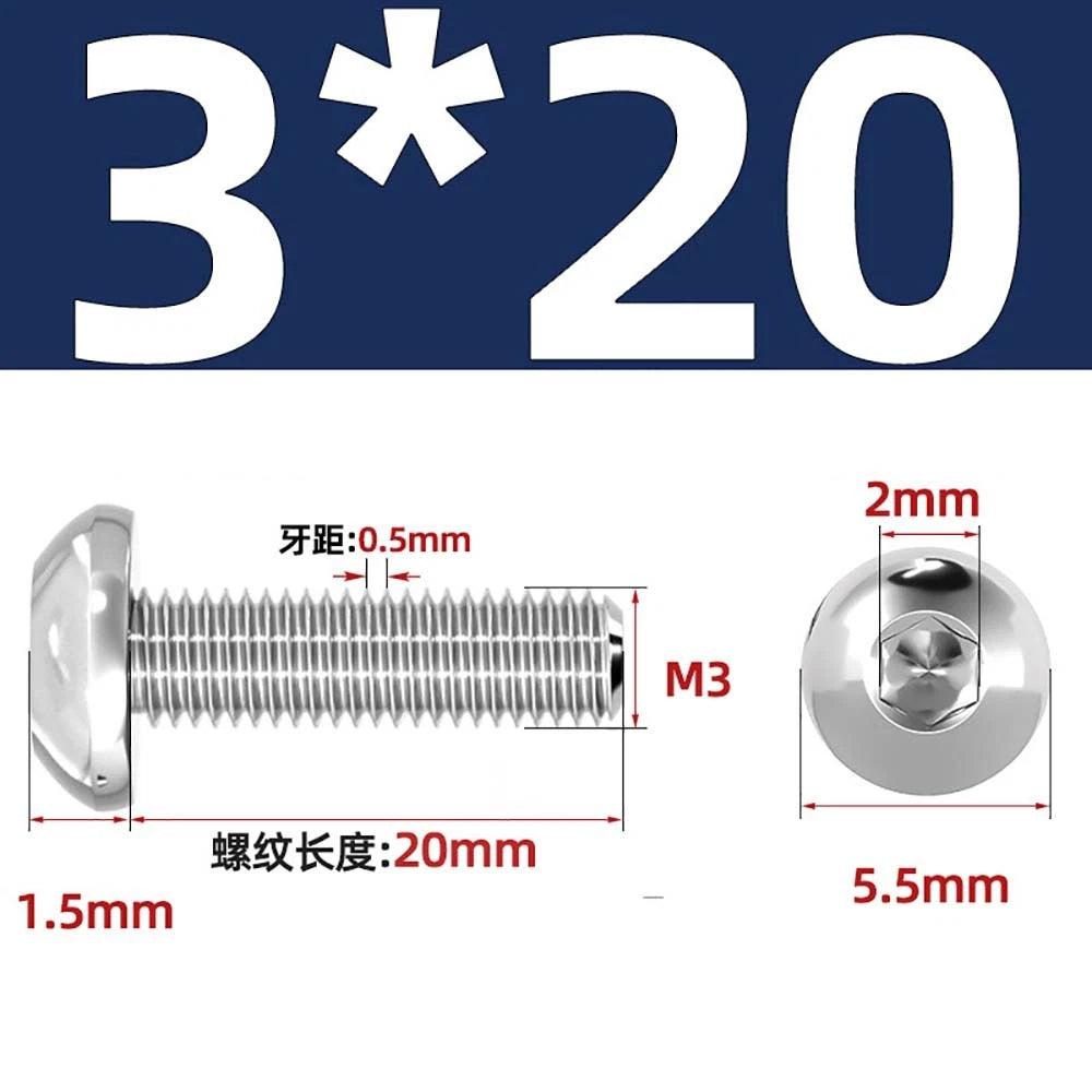 M1.6–M5 A2 Stainless Steel Button Head Socket Cap Screws – Round Pan Head, Hex Drive, Fully Threaded