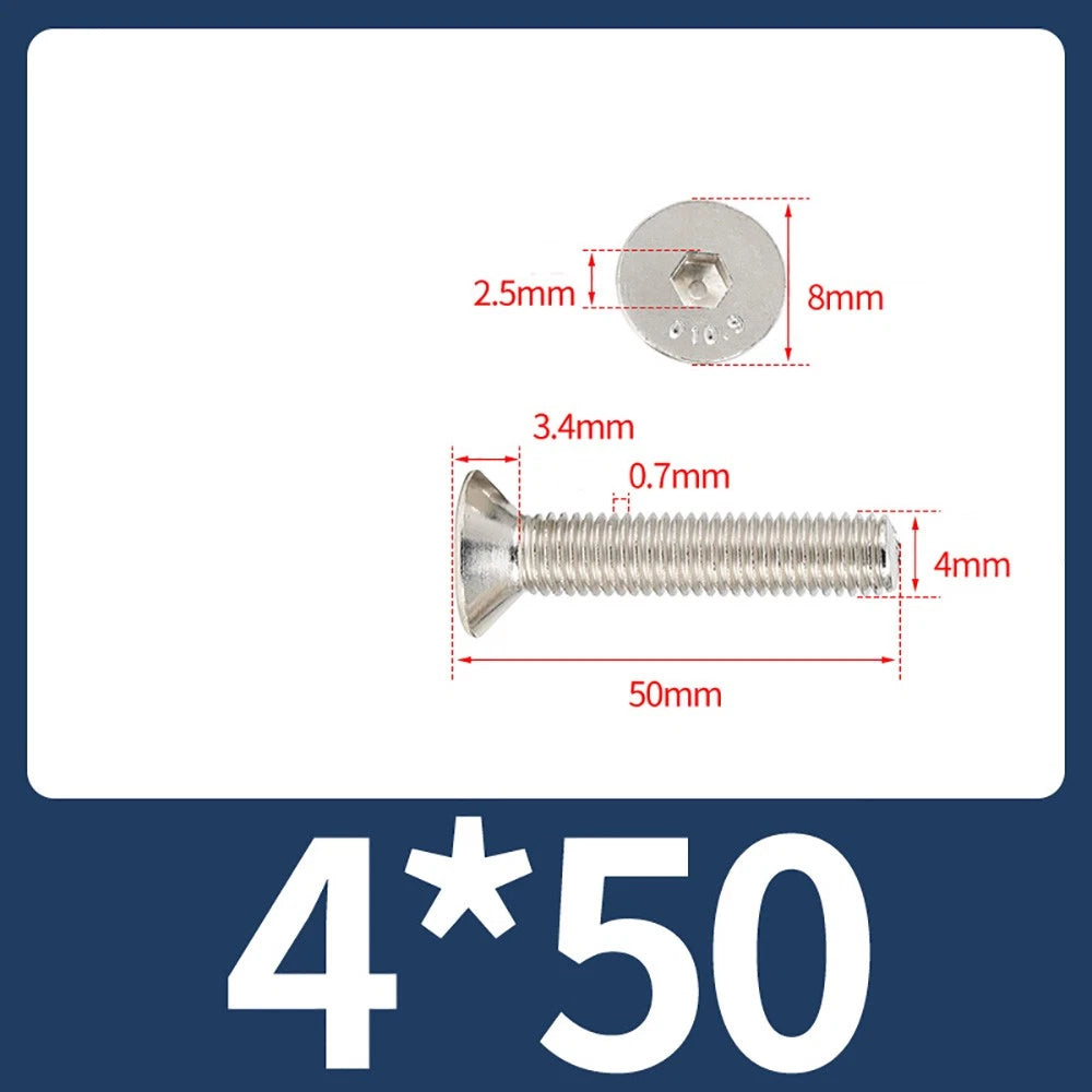 Grade 10.9 Alloy Steel Countersunk Socket Head Screws — M1.6 to M4, 10–500 Pcs
