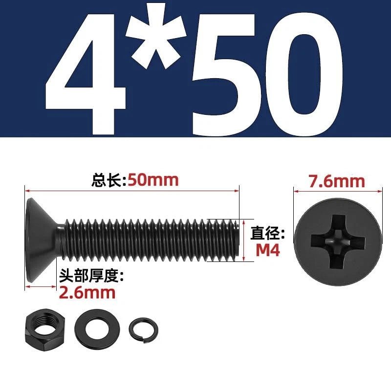 M2–M6 Phillips Countersunk Head Machine Screws with Nut and Washer | Carbon Steel Bolt Set - HomeDIYer