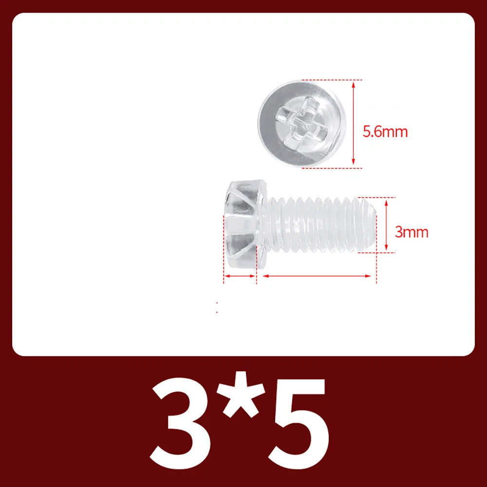 M2-M10 Clear Plastic Phillips Round/Pan Head Machine Screws Cross Screws Hex Nut