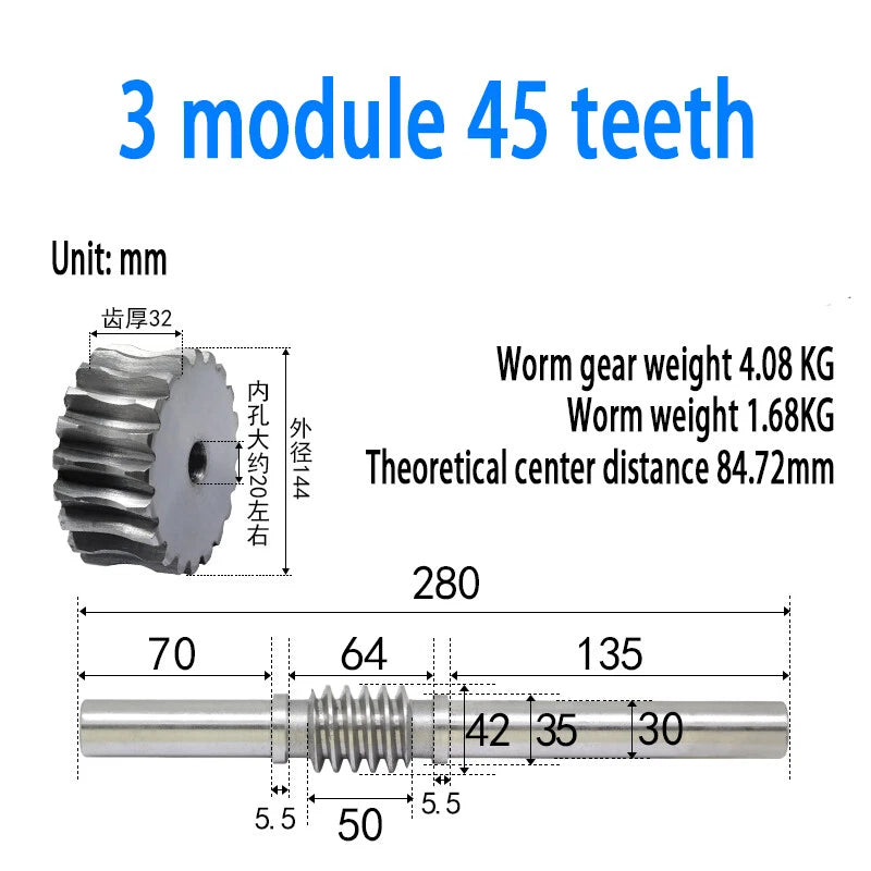 1/1.5/2/2.5/3/4 Module 15T to 100T Gear Steel Worm Wheel Gear & Worm Gear Shaft