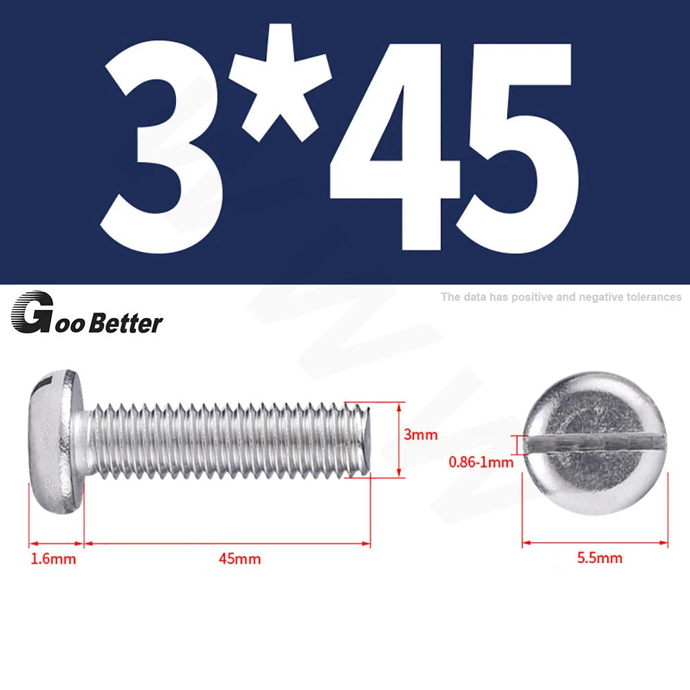 Slotted Pan Head Machine Screws – M1.6 to M4, A2 Stainless Steel, Fully Threaded, Lengths 3mm–60mm