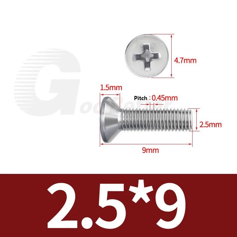M1–M3.5 Phillips Countersunk Machine Screws – 304 Stainless Steel, Fully Threaded (3–120mm Overall Length) - HomeDIYer