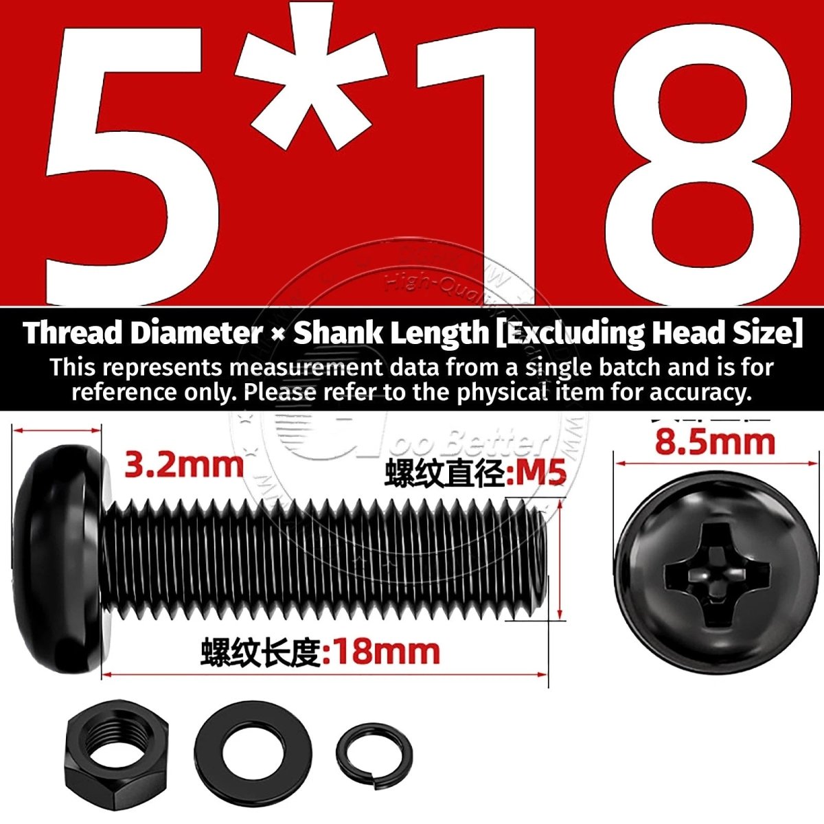 Black Phillips Pan Head Machine Screws with Washers — Metric M2 to M6 - HomeDIYer