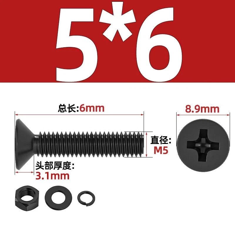 M2–M6 Phillips Countersunk Head Machine Screws with Nut and Washer | Carbon Steel Bolt Set - HomeDIYer