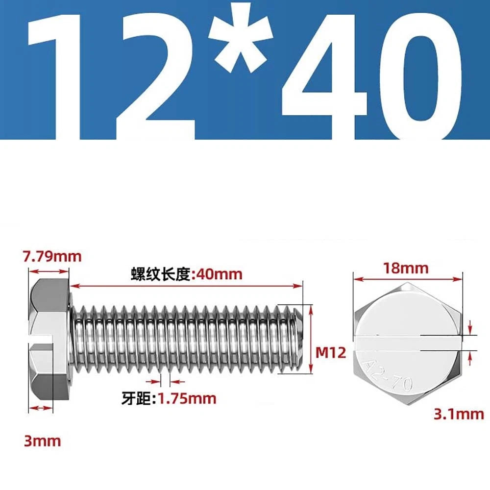 External Hex Slotted Machine Screws – A2 Stainless Steel, M4 to M16, Fully Threaded