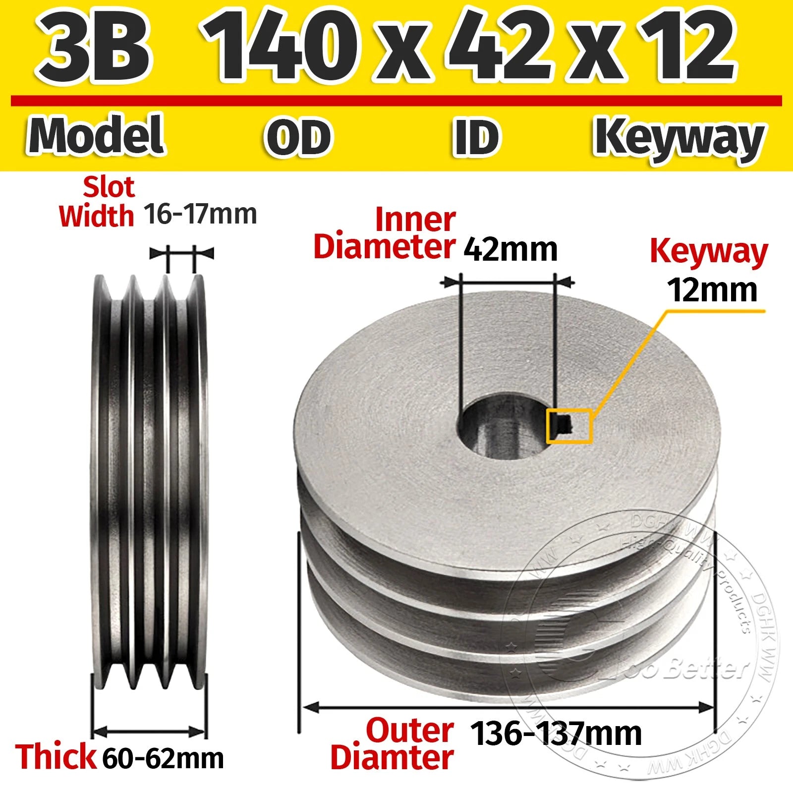 Cast Iron Drive Pulley 3-Groove 3B Flat For V Belt Pulley OD 80mm 90mm - 180mm