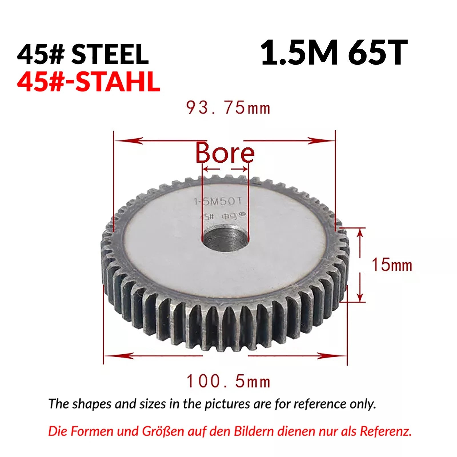 1.5 Mod 12/13/14/15/16/17/18/20-120T 45# Spur Gear Thickn 15mm Transmission Gear