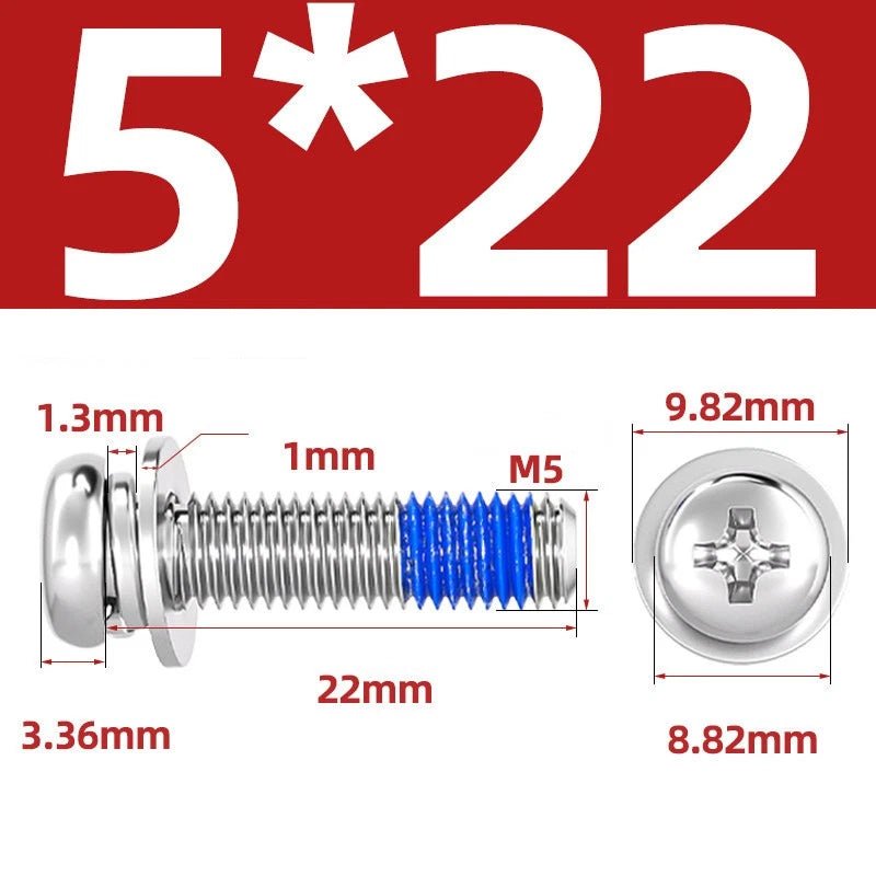 A2 Stainless Steel Phillips Pan Head Machine Screws with Flat & Spring Washers — M2 to M10 - HomeDIYer