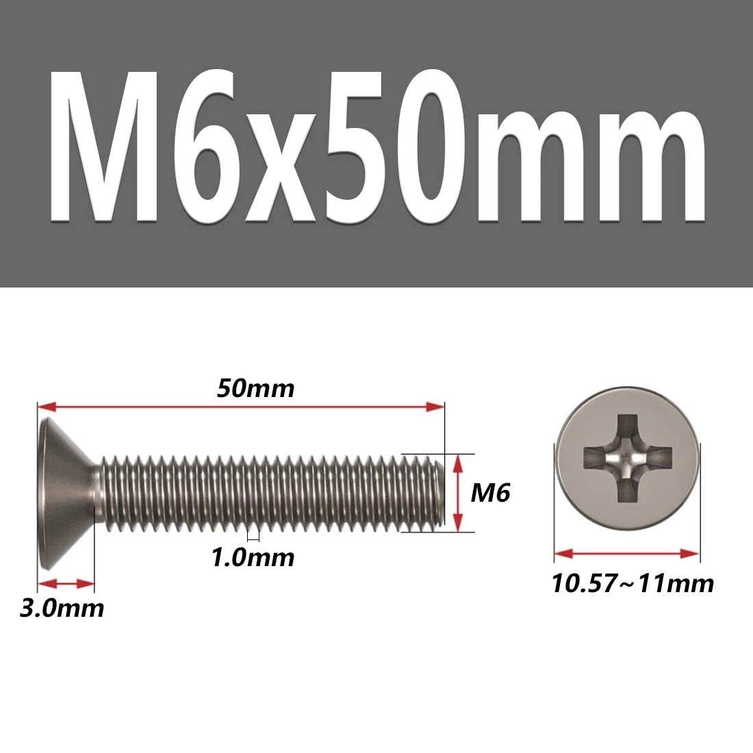 M1.6–M6 Titanium Phillips Countersunk Flat Head Screws – TA2 / Grade 2, Fully Threaded (4–50mm)