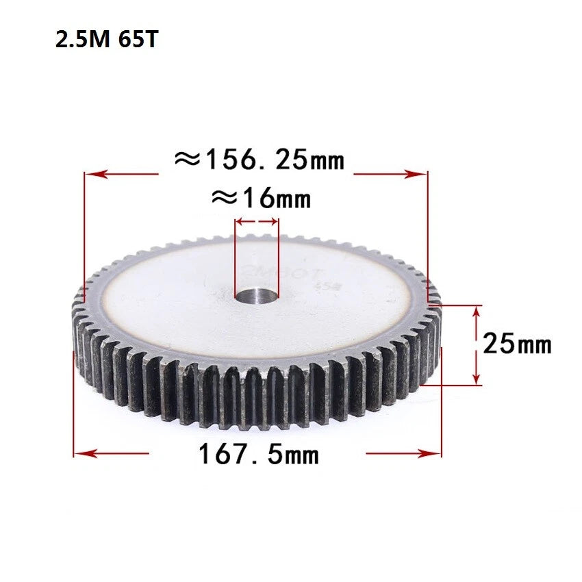 2.5 Mod 12T-75T Spur Gears pitch 7.85mm 45# Steel Pinion Motor Gear Thick 25mm