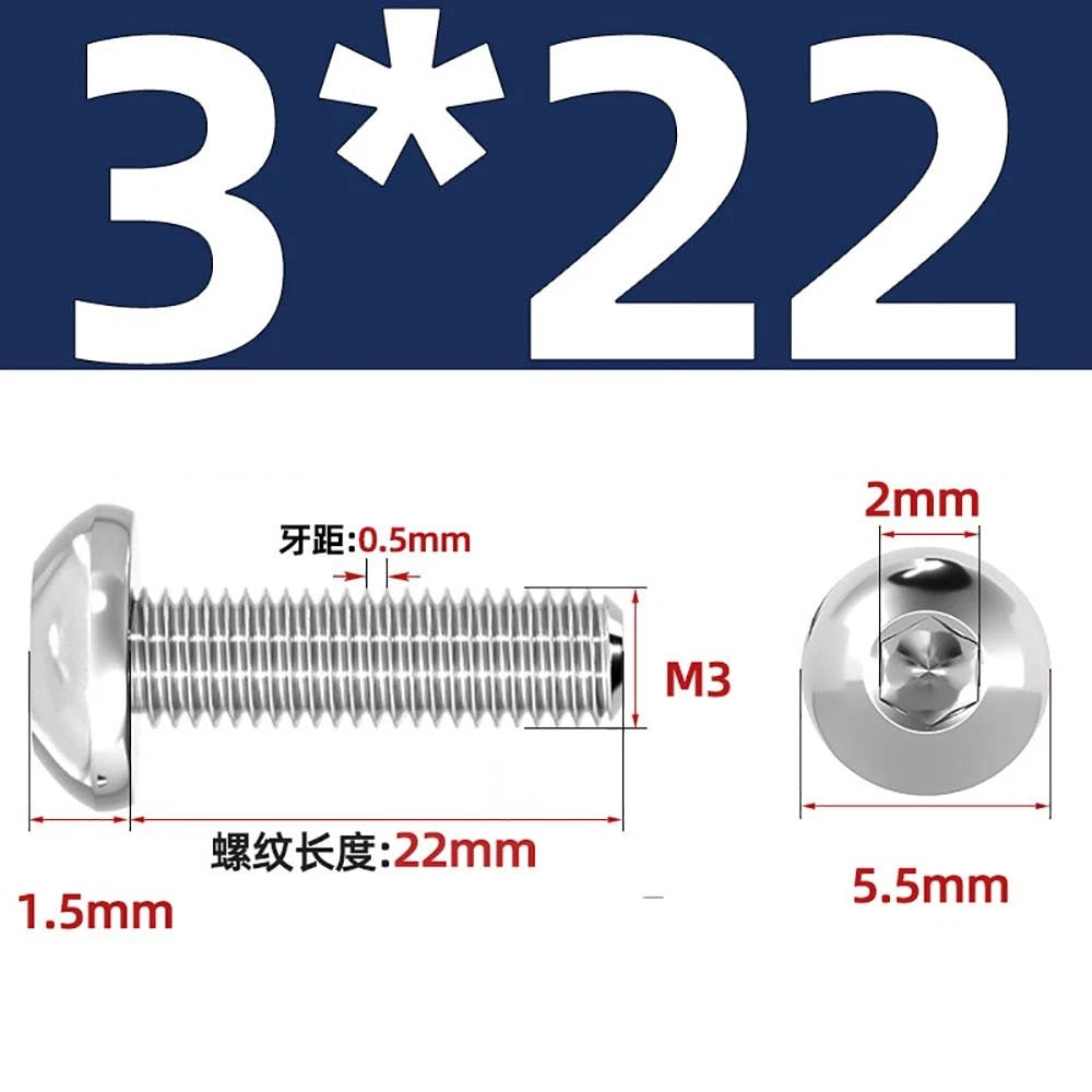 M1.6–M5 A2 Stainless Steel Button Head Socket Cap Screws – Round Pan Head, Hex Drive, Fully Threaded