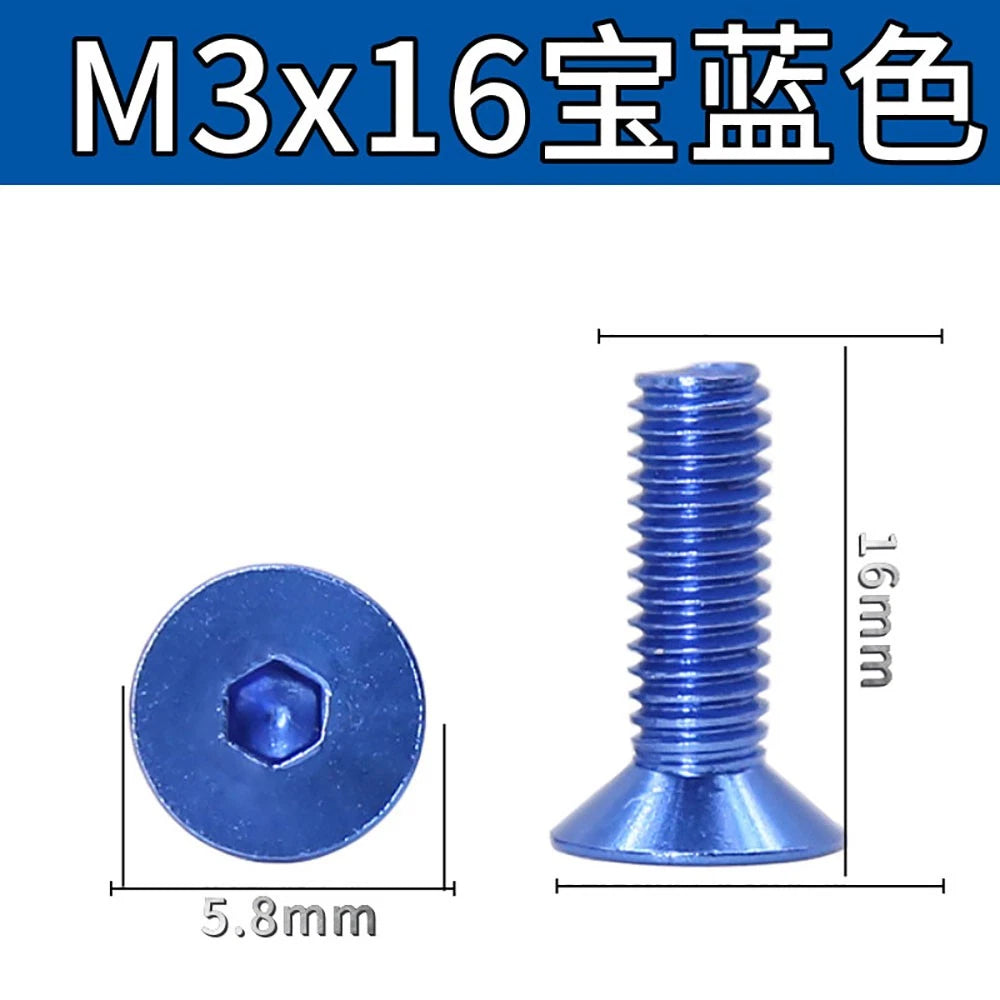 M3 Countersunk Hex Socket Aluminum Anodized Machine Screws — 10 Colors, 5–50 Pcs