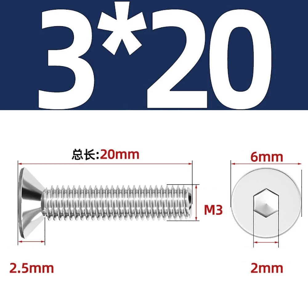 Countersunk Hex Socket Screws – A2 Stainless Steel, M2 to M16, DIN 7991, Fully Threaded