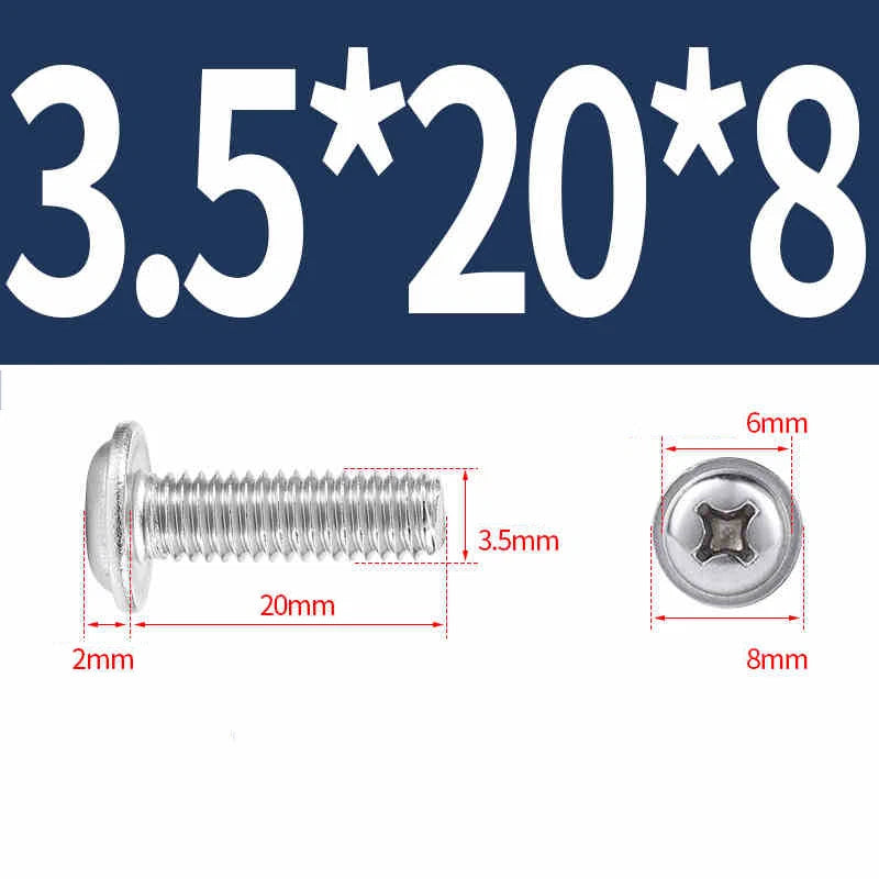 Phillips Flanged Pan Head Machine Screws – 304 / 316 Stainless Steel, Built‑in Washer (3–60mm Lengths)