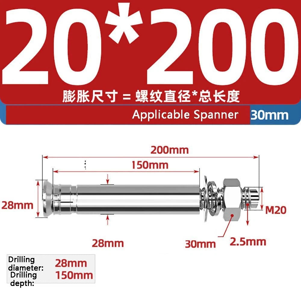 Stainless Steel Expansion Anchor Bolts — M8 to M20, 201 & 304, A/B Type