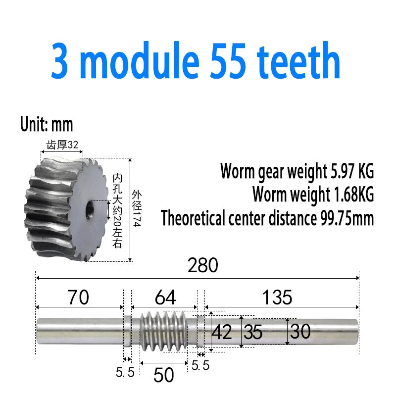1/1.5/2/2.5/3/4 Module 15T to 100T Gear Steel Worm Wheel Gear & Worm Gear Shaft
